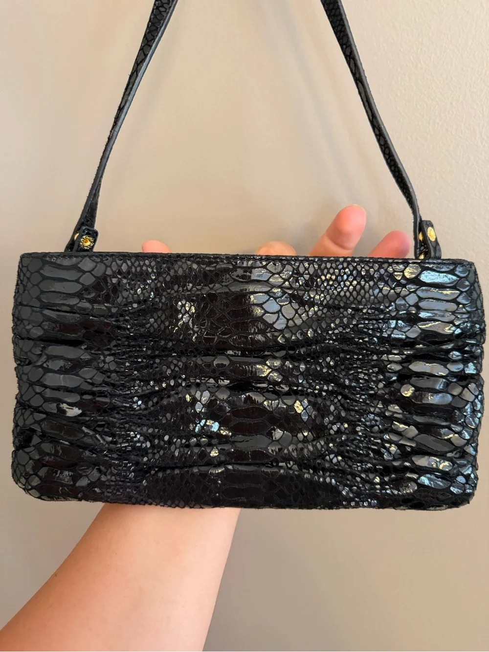 Michael Kors Black Snakeskin Pattern Shoulder Bag Clutch EUC